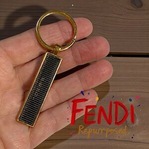Fendi upcycled penguin print vintage brown and Gold Key Holder
